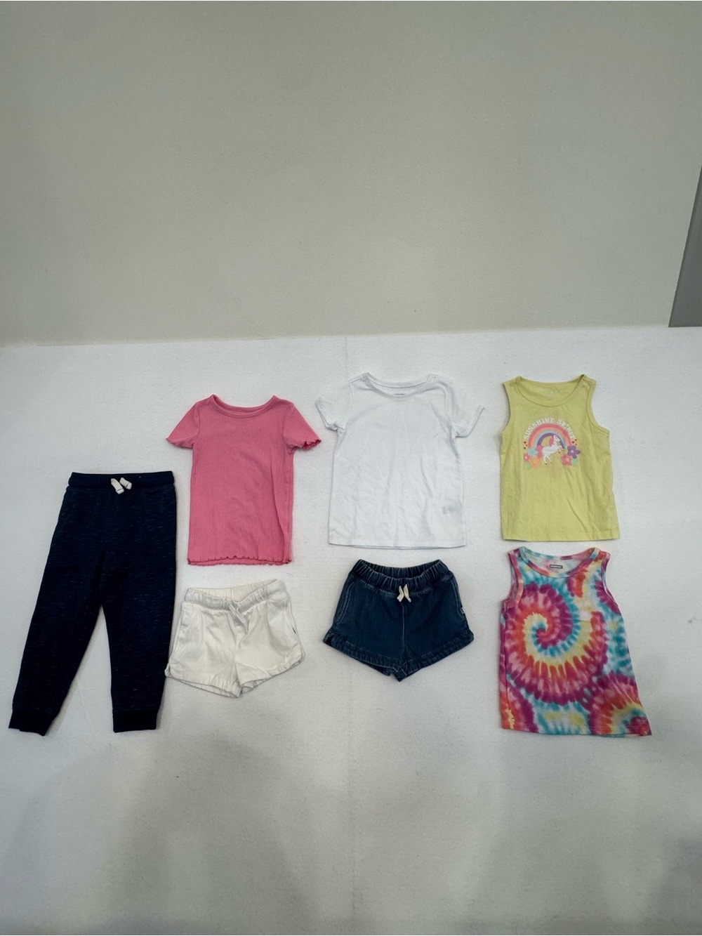 Girls Mix & Match Summer Tops and Shorts Set - Pink, White, Yellow, Tie-Dye